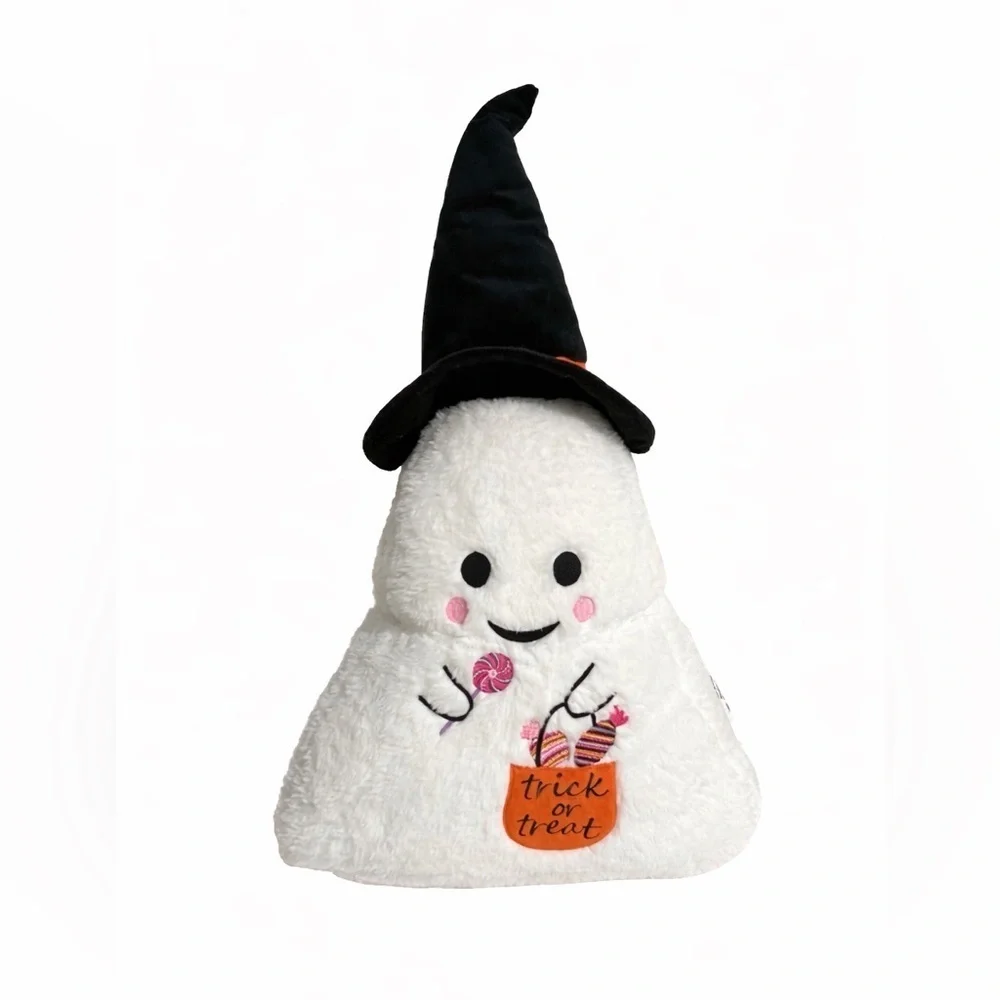 Halloween Ghost Witch Hat Plush Throw Pillow Trick or Treat Decor New